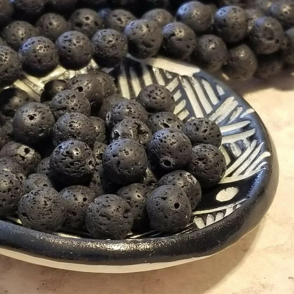 Volcanic Lava Natural Black Shades Rock Gemstone 10mm Round Beads 10 pcs